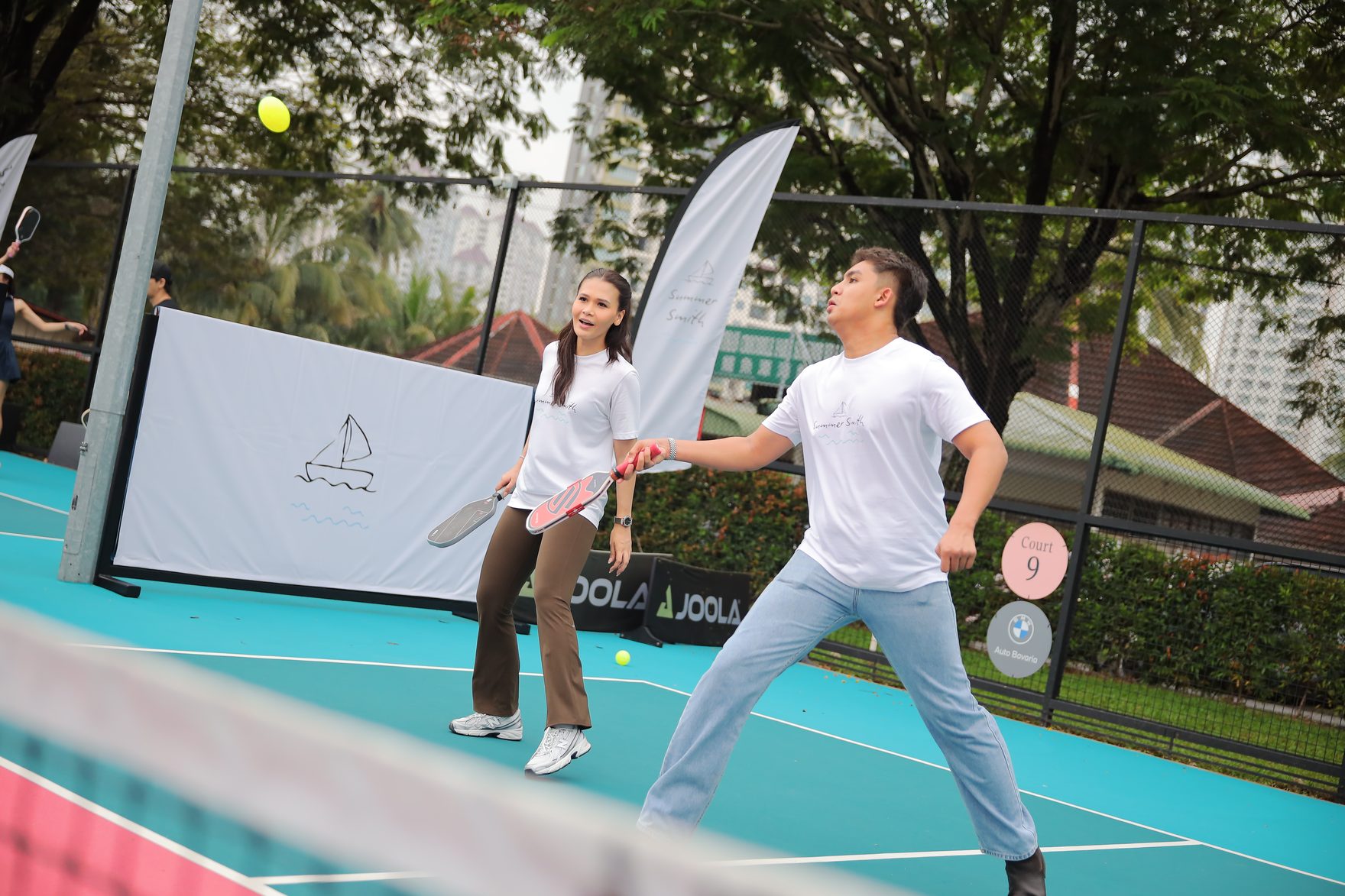 A friendly rally on court
